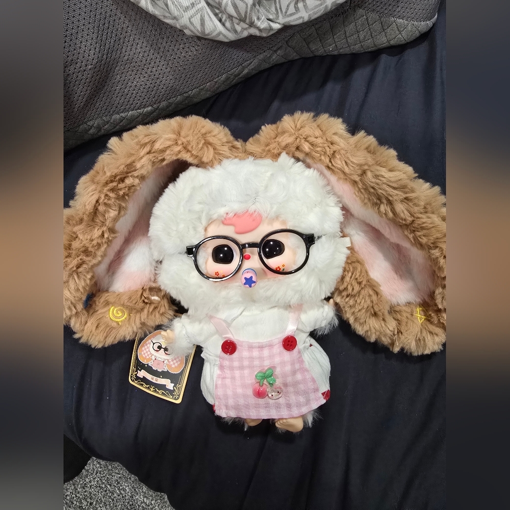 Adorable White and Brown Stuffed Animal with Glasses - Picture 2 of 4